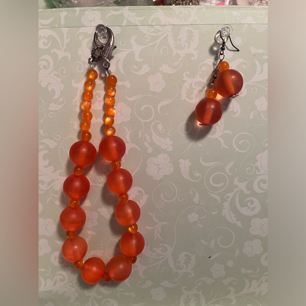🧡Orange HANDMADE Necklace & Earrings 🧡